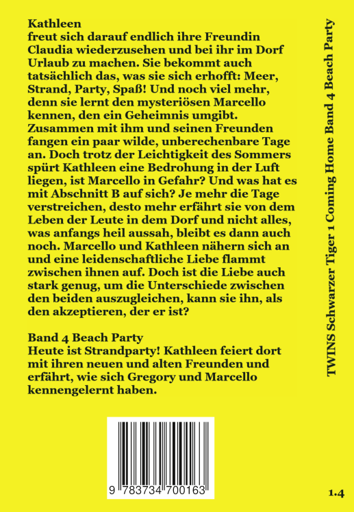 Backcover Schwarzer Tiger Buch 1 Coming Home: Band 4 Beach Party von TWINS