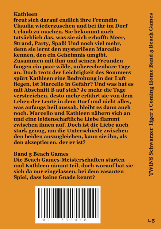 Backcover Schwarzer Tiger Buch 1 Coming Home: Band 5 Beach Games von TWINS