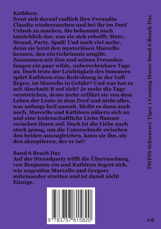 Backcover Schwarzer Tiger Buch 1 Coming Home: Band 6 Beach Day von TWINS